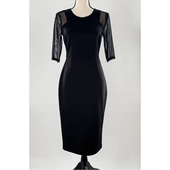 EN FOCUS STUDIO Elegant Black Dress with Sheer Sleeves SIZE 6 Women’s 	6 - Picture 8 of 10